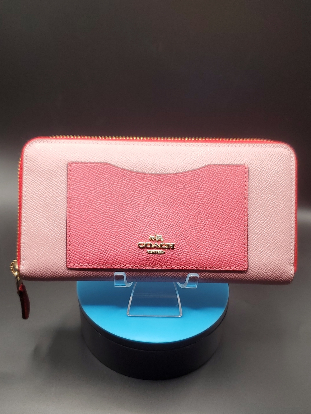 Coach Pink Two-Tone With Red Zip-Around Wallet